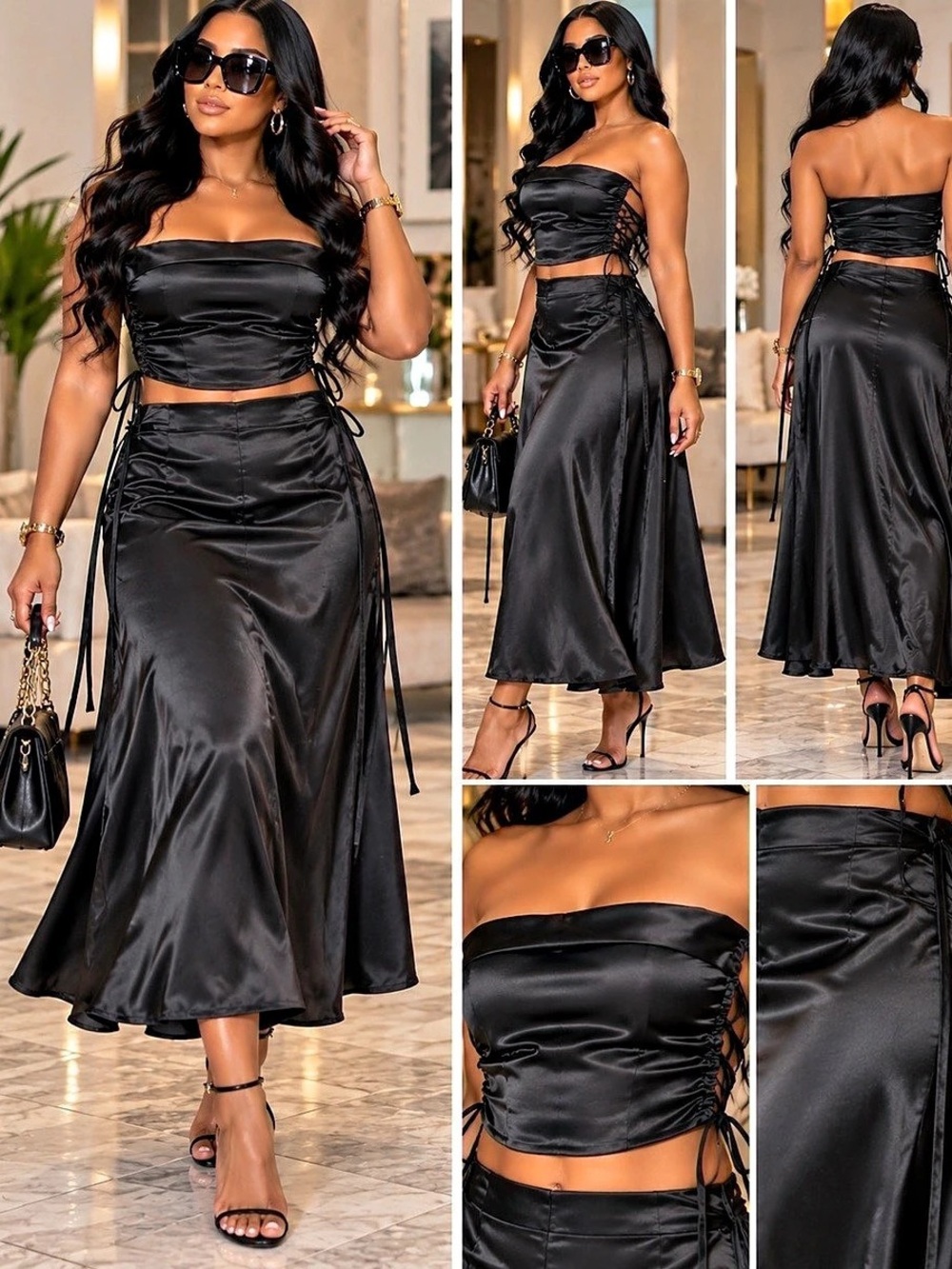 Black Midi Skirt Set Like New